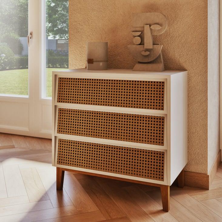 Maisons du Monde Suzelle - Cómoda blanca con 3 cajones de rejilla de ratán Ofertas de temporada
