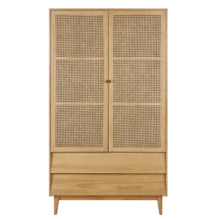Maisons du Monde Suzelle - Armario con 2 puertas batientes y 2 cajones de rejilla de mimbre
