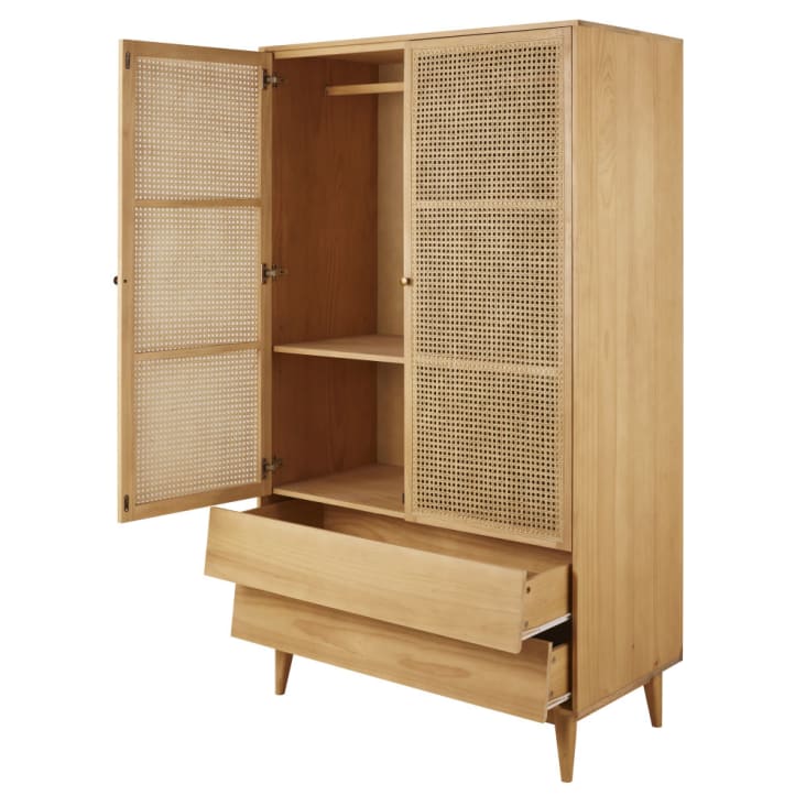 Maisons du Monde Suzelle - Armario con 2 puertas batientes y 2 cajones de rejilla de mimbre Precio ultrabajo