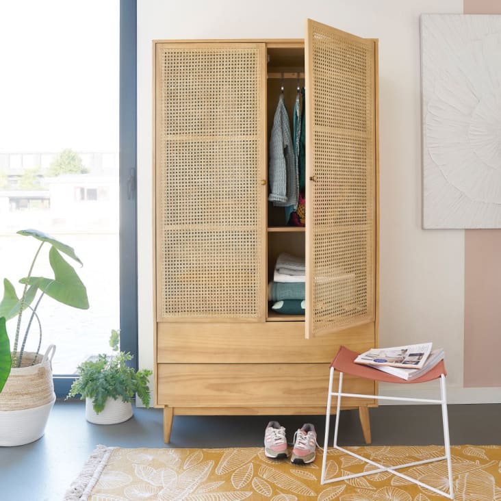 Maisons du Monde Suzelle - Armario con 2 puertas batientes y 2 cajones de rejilla de mimbre Precio ultrabajo