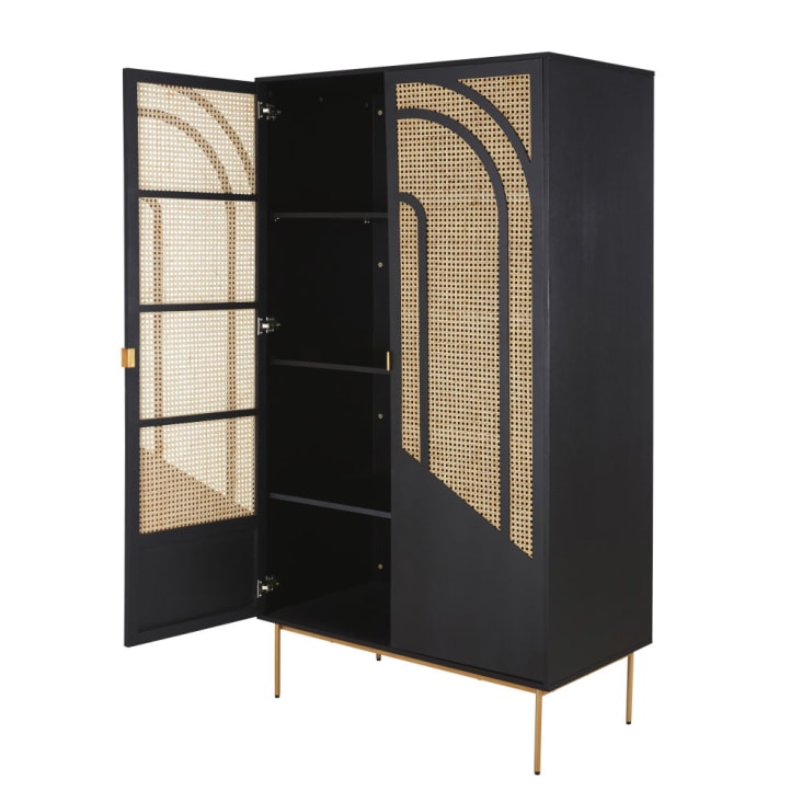 Maisons du Monde Loreto - Armario negro con 2 puertas batientes rejilla de ratán y metal dorado Los más vendidos