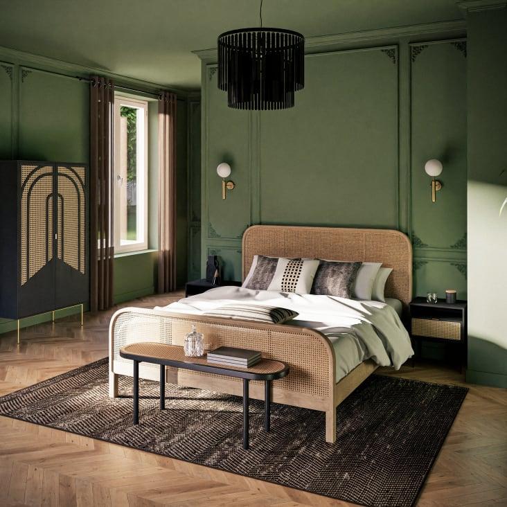 Maisons du Monde Loreto - Armario negro con 2 puertas batientes rejilla de ratán y metal dorado Los más vendidos