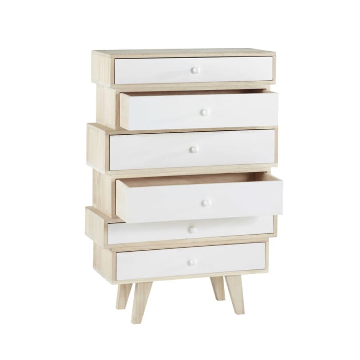 Maisons du Monde Spring - Cajonera escandinava con 6 cajones de paulonia blanca Últimos 3 días