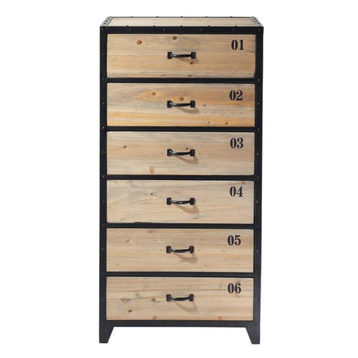Maisons du Monde Docks - Cajonera industrial con 6 cajones de metal negra y abeto