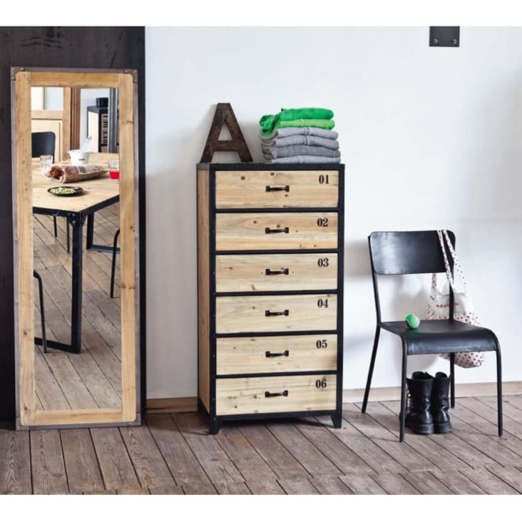 Maisons du Monde Docks - Cajonera industrial con 6 cajones de metal negra y abeto COMPRAR AHORA