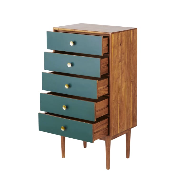 Maisons du Monde Ikat - Mueble semanario con 5 cajones verde y metal dorado Últimos 2 días