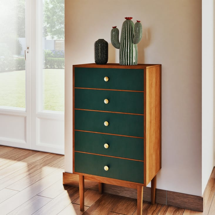 Maisons du Monde Ikat - Mueble semanario con 5 cajones verde y metal dorado Últimos 2 días