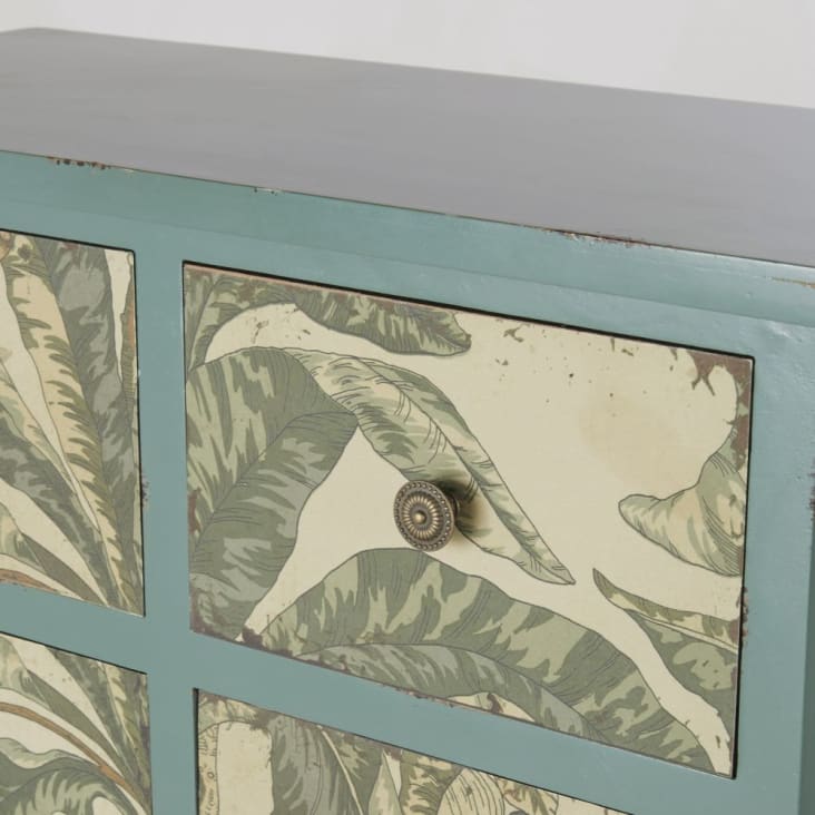 Maisons du Monde Palmiya - Mueble semanario con 12 cajones color verde con estampado de hojas de plátano Promoción trimestral