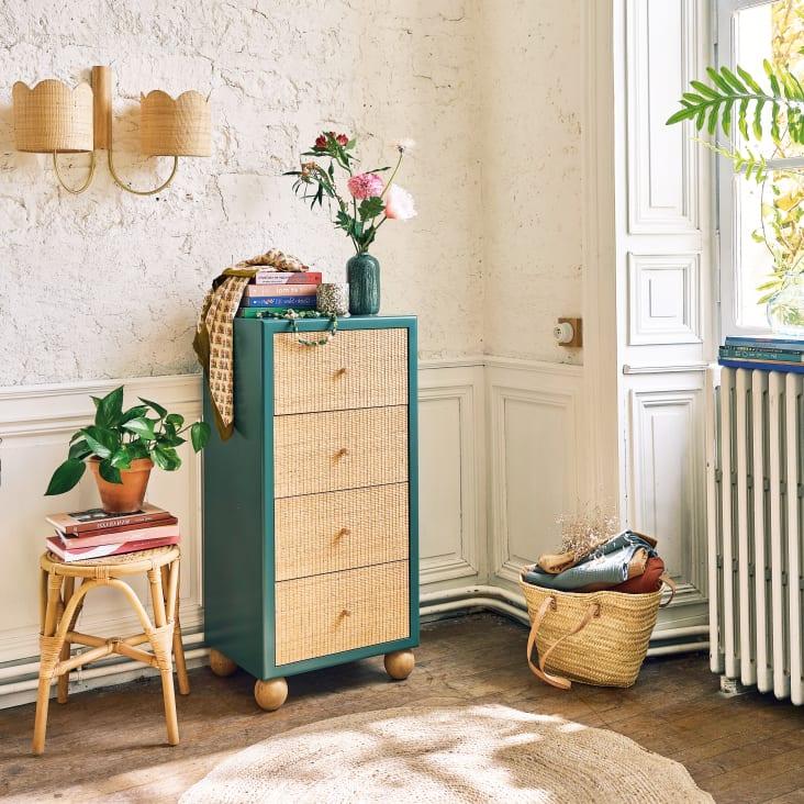 Maisons du Monde DABALI - Cajonera con 4 cajones verde oscuro de ratán trenzado Solo queda un día