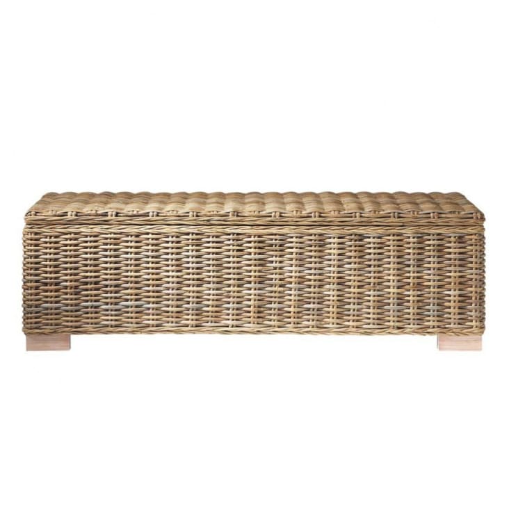 Maisons du Monde Key West - Pie de cama de caoba maciza y mimbre An. 130 cm