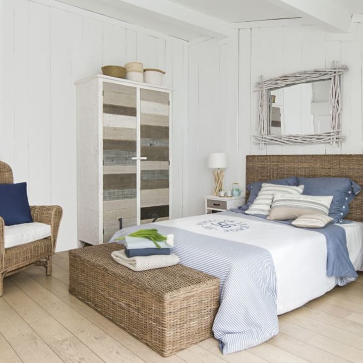 Maisons du Monde Key West - Pie de cama de caoba maciza y mimbre An. 130 cm Superdescuento