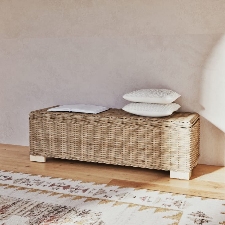 Maisons du Monde Key West - Pie de cama de caoba maciza y mimbre An. 130 cm Superdescuento