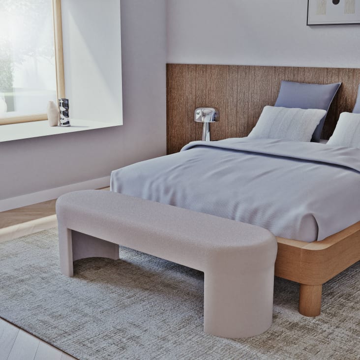 Maisons du Monde Oscary - Banco pie de cama de tela de rizo beige Grandes descuentos
