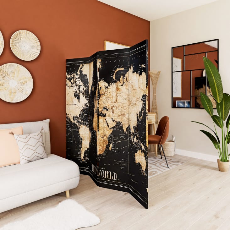 Maisons du Monde Biombo con mapa en negro Tienda de fábrica