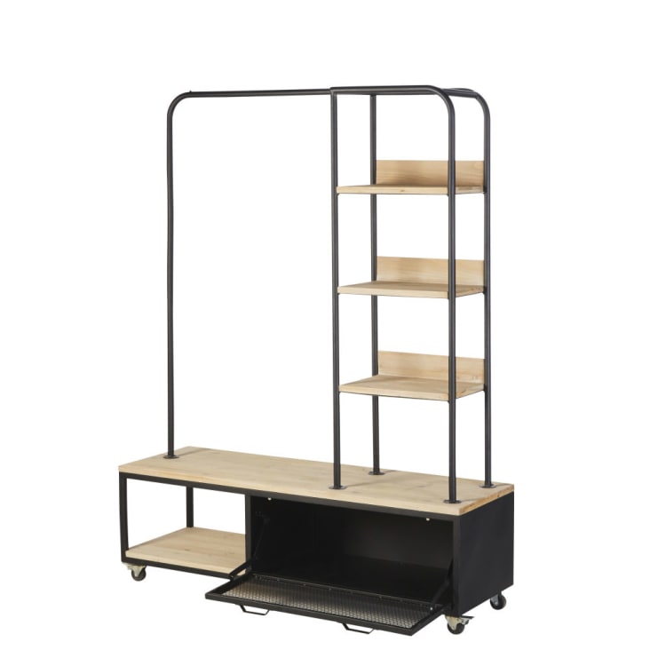 Maisons du Monde Rebel - Perchero con ruedas de abeto y metal negro Outlet