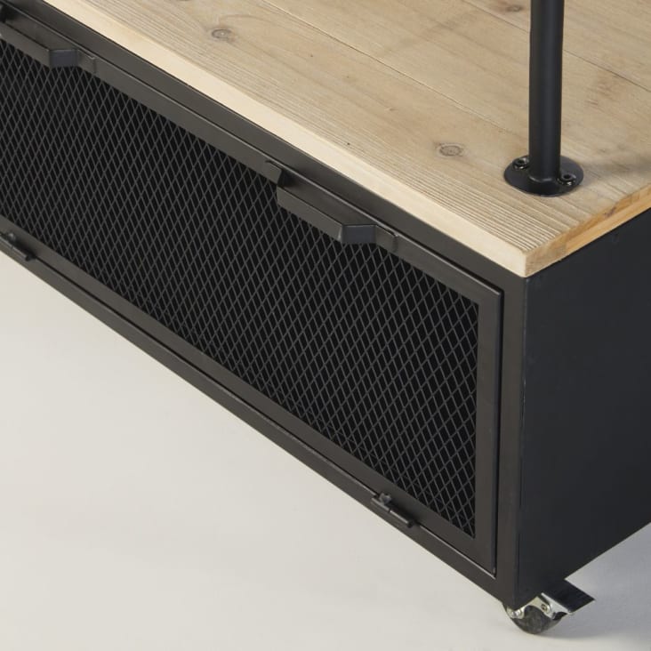 Maisons du Monde Rebel - Perchero con ruedas de abeto y metal negro Outlet