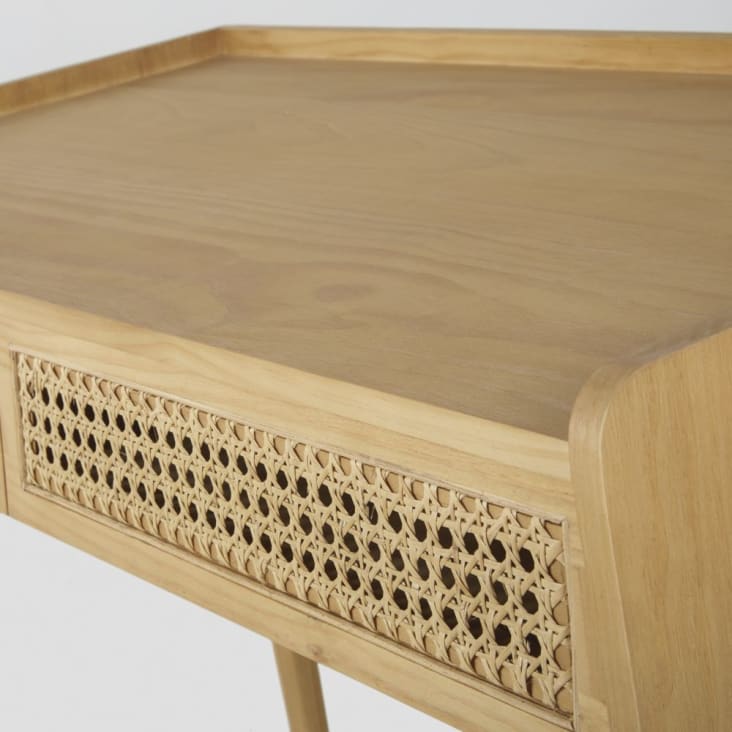 Maisons du Monde Suzelle - Escritorio vintage de 2 cajones de pino y rejilla de ratán Rebajas baratas