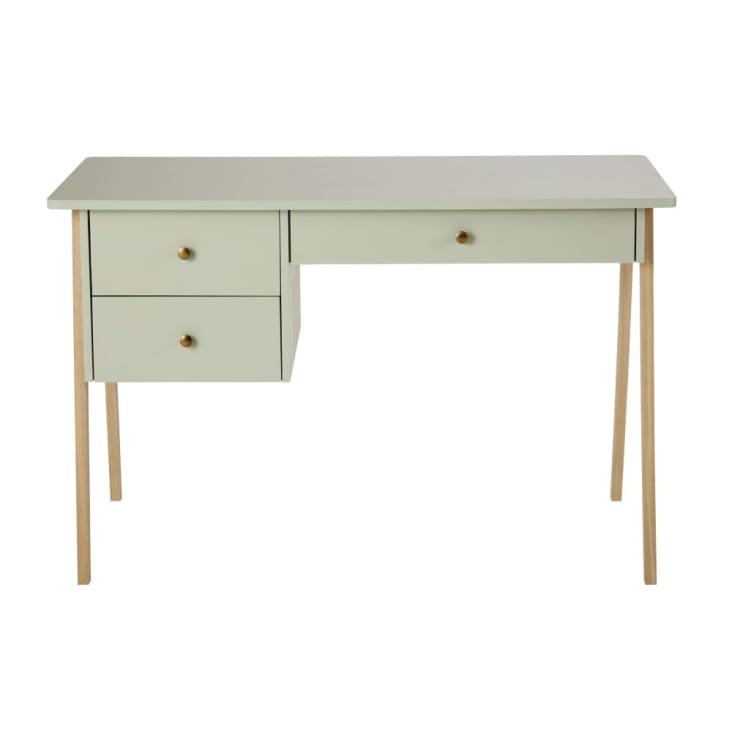 Maisons du Monde Suzon - Escritorio infantil de 3 cajones verde con patas de roble