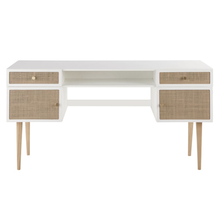 Maisons du Monde Ysee - Escritorio infantil bicolor de 2 puertas y 2 cajones de trenzado de ratán Grandes descuentos