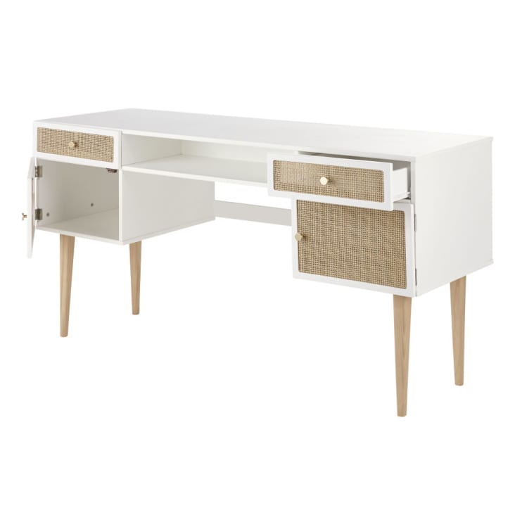 Maisons du Monde Ysee - Escritorio infantil bicolor de 2 puertas y 2 cajones de trenzado de ratán Grandes descuentos