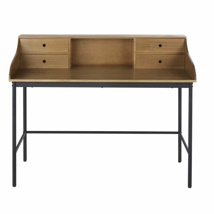 Maisons du Monde Kina - Escritorio con 4cajones y 1hueco de madera de pino y metal negro