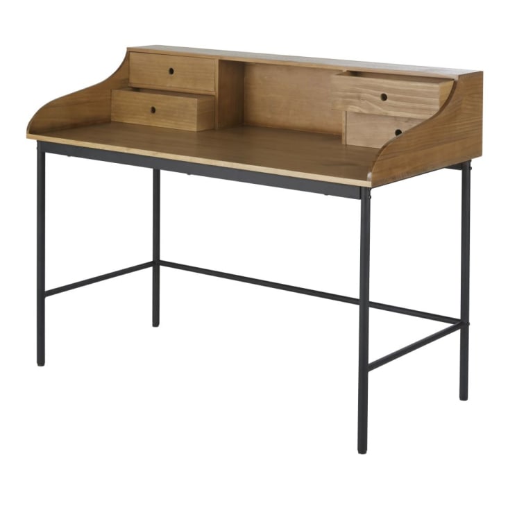 Maisons du Monde Kina - Escritorio con 4cajones y 1hueco de madera de pino y metal negro Limitado a 3 días