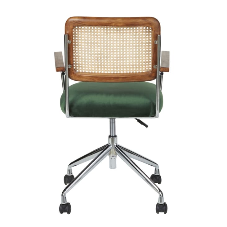 Maisons du Monde Rosalie - Silla escritorio ajustable en altura de terciopelo verde y rejilla de ratán con ruedas En oferta