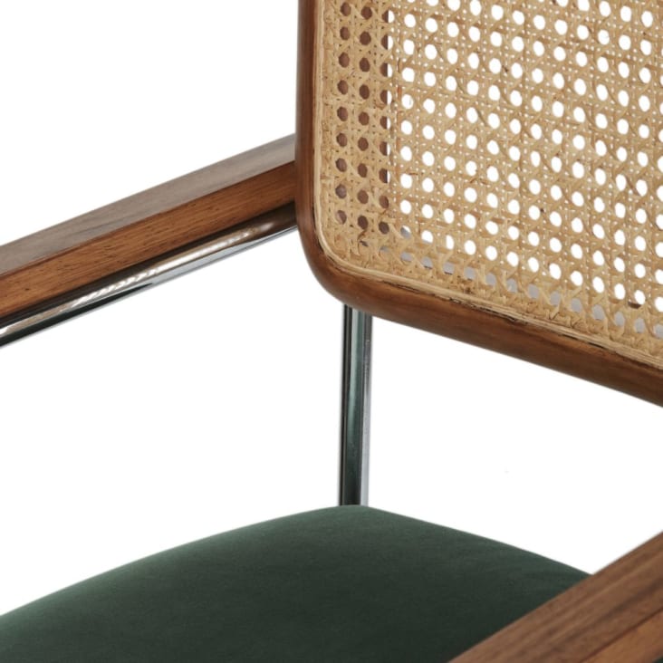 Maisons du Monde Rosalie - Silla escritorio ajustable en altura de terciopelo verde y rejilla de ratán con ruedas En oferta