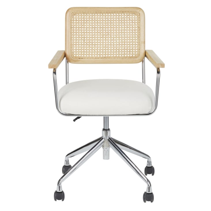 Maisons du Monde Rosalie - Silla escritorio ajustable en altura de rejilla de ratán y tela en crudo con ruedas Libre de impuestos