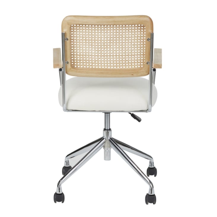 Maisons du Monde Rosalie - Silla escritorio ajustable en altura de rejilla de ratán y tela en crudo con ruedas Libre de impuestos