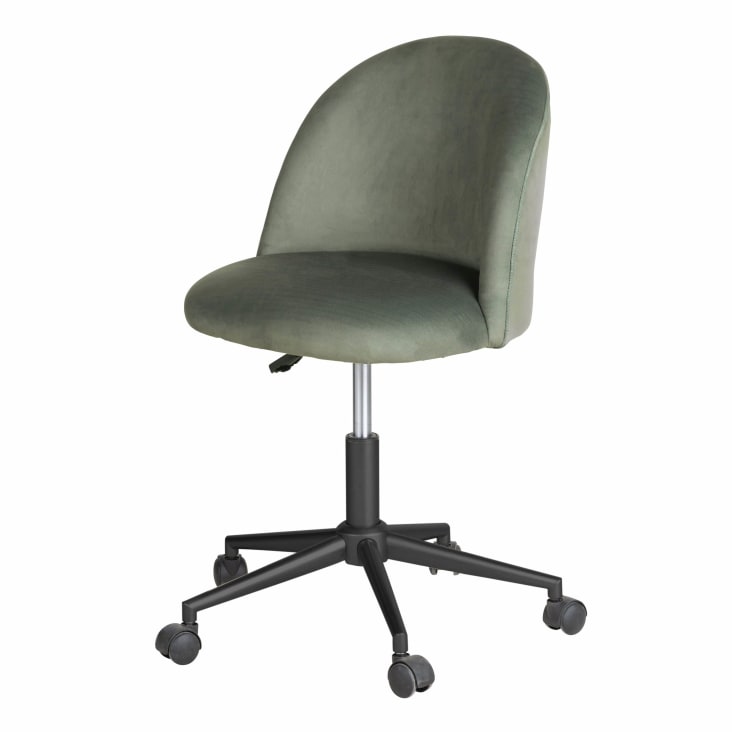 Maisons du Monde Mauricette - Silla de escritorio ajustable en altura de de terciopelo verde con ruedas
