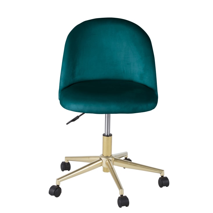 Maisons du Monde Silla de oficina con ruedas de terciopelo azul petróleo y acero color latón Precio ultrabajo