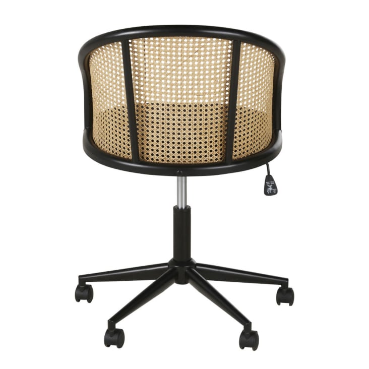 Maisons du Monde Sockette - Silla de oficina con ruedas de terciopelo negro y rejilla de mimbre 2025