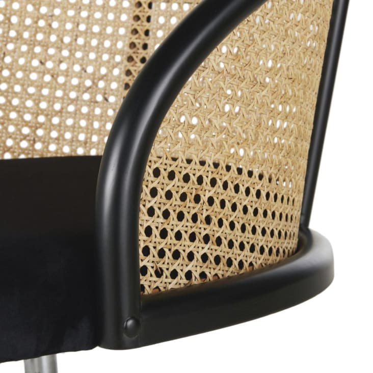 Maisons du Monde Sockette - Silla de oficina con ruedas de terciopelo negro y rejilla de mimbre 2025