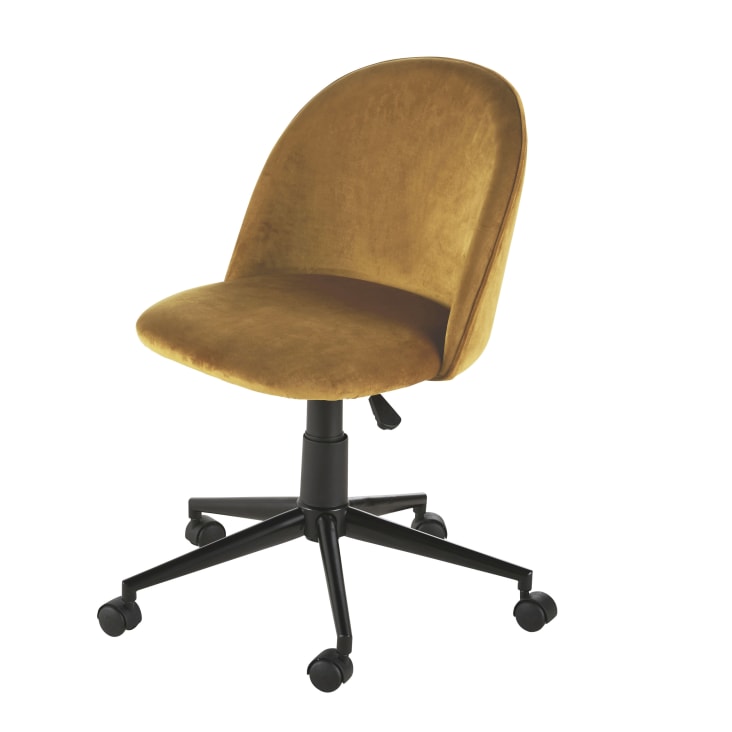 Maisons du Monde Mauricette - Silla de escritorio ajustable en altura de de terciopelo ocre con ruedas