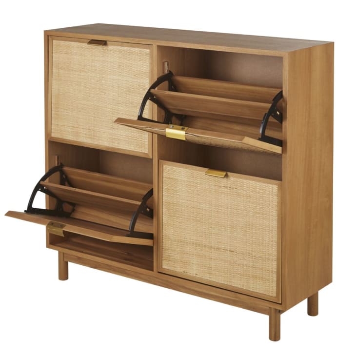 Maisons du Monde Tarifa - Mueble zapatero con 4 puertas de rejilla de mimbre Venta caliente