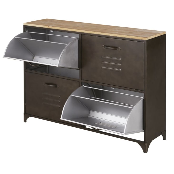 Maisons du Monde Wayne - Zapatero con 4 puertas de metal gris y madera de abeto macizo Gran oferta