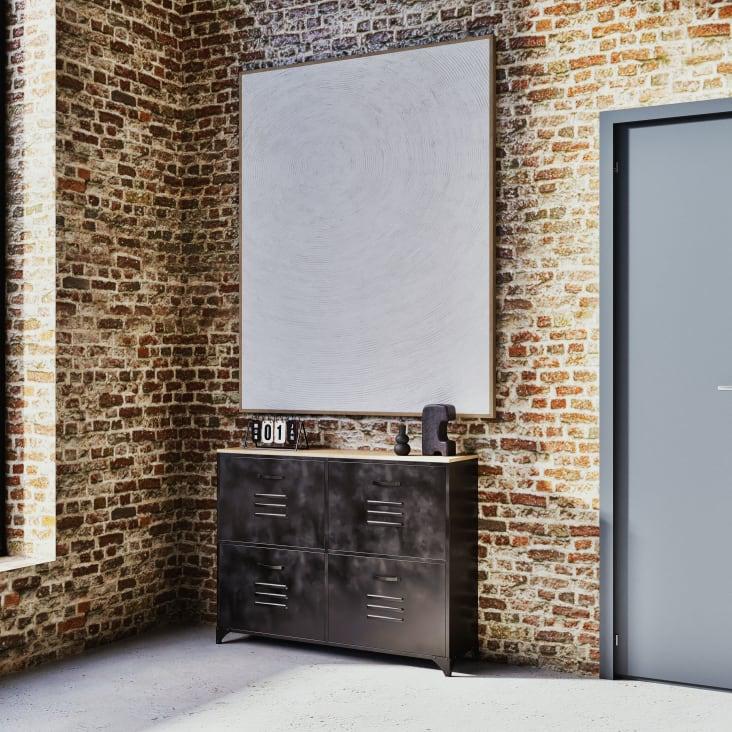 Maisons du Monde Wayne - Zapatero con 4 puertas de metal gris y madera de abeto macizo Gran oferta