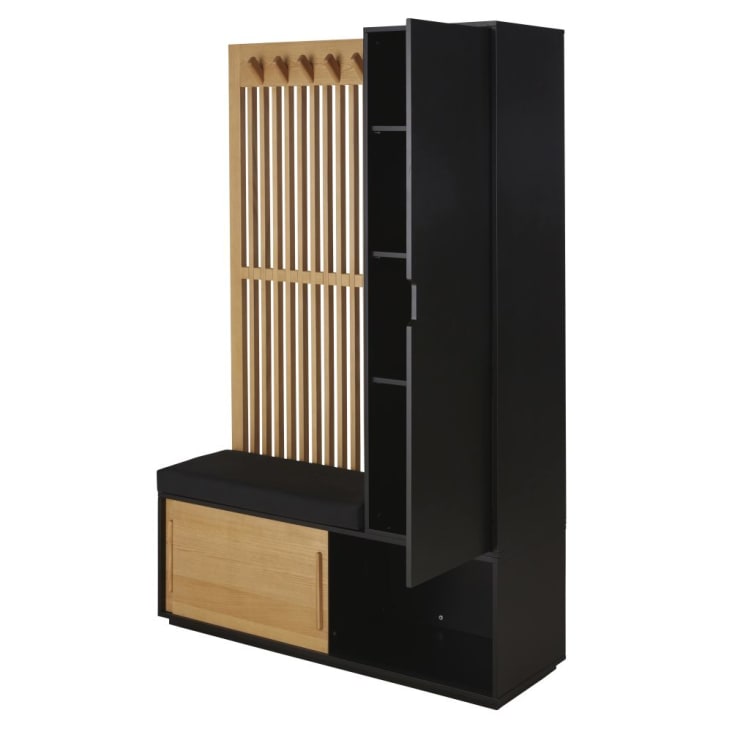 Maisons du Monde Scilo - Guardarropa con 3 puerta y perchero de madera de fresno gris antracita y negro Rebajas baratas