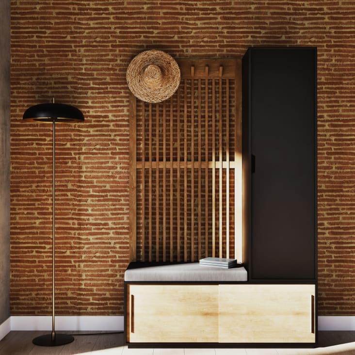 Maisons du Monde Scilo - Guardarropa con 3 puerta y perchero de madera de fresno gris antracita y negro Rebajas baratas