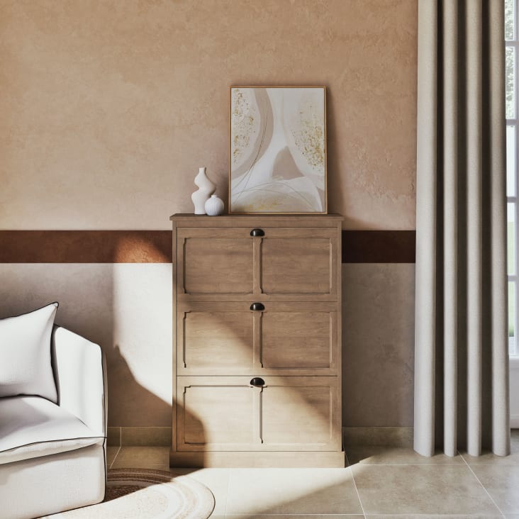 Maisons du Monde Beaumont - Mueble zapatero de 3 puertas con acabado en madera clara Rebajas de fábrica