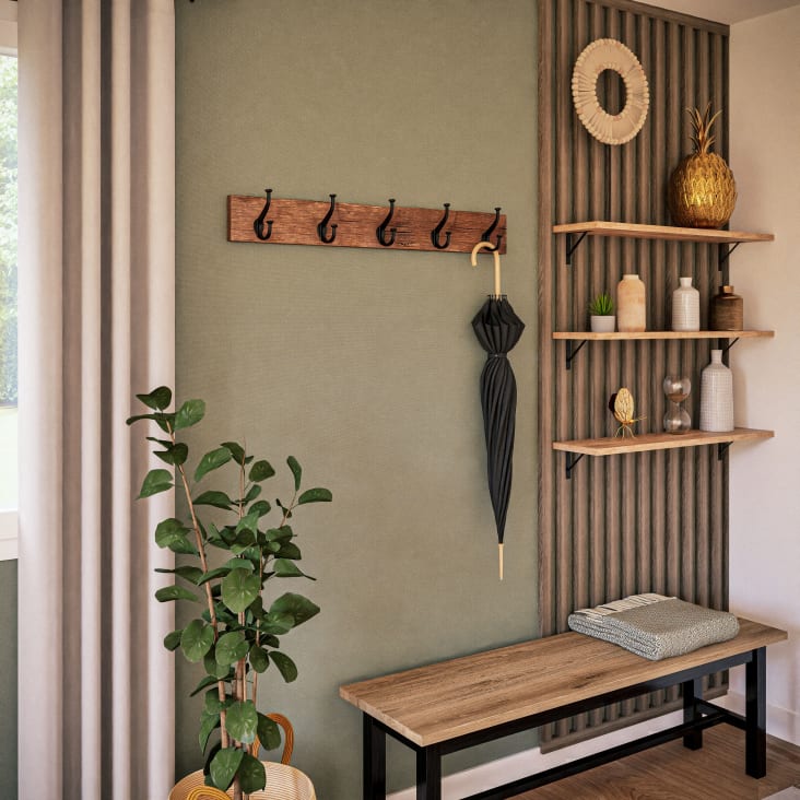 Maisons du Monde LAUZELLE - Perchero con 5 ganchos de madera de sala y metal negro Últimos 2 días