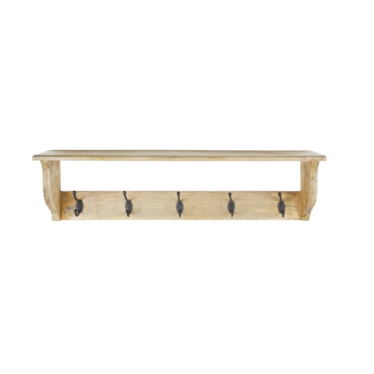Maisons du Monde RAVEN - Perchero con 5 ganchos de metal negro y madera de mango