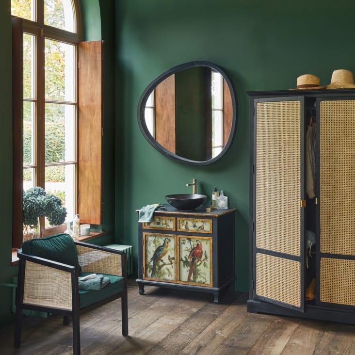 Maisons du Monde Perroquet - Mueble de baño con 1 cajón y dos puertas de madera de abeto en negro y motivos de loros Solo queda un día