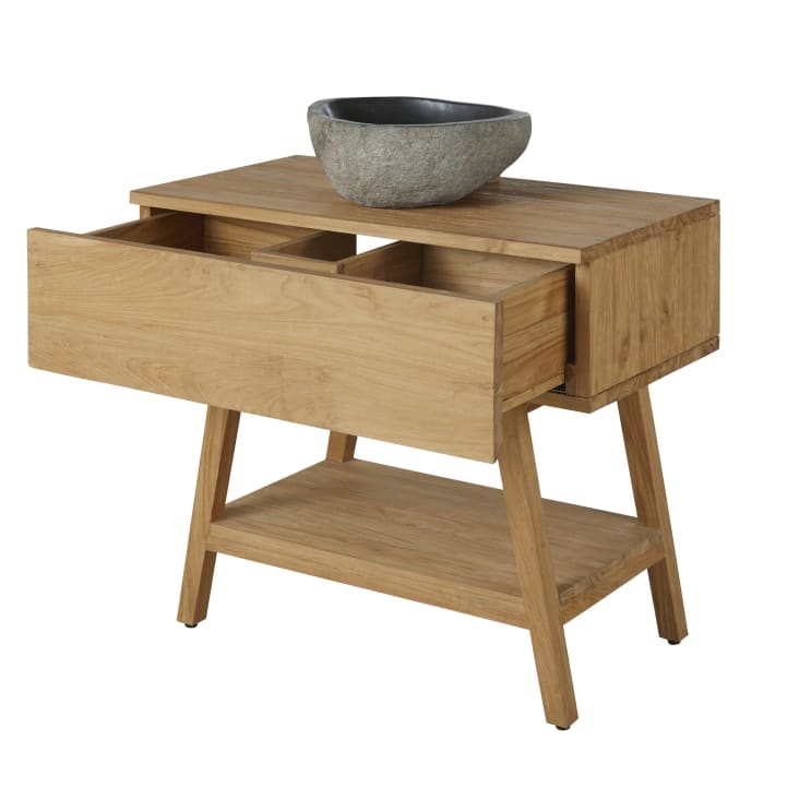 Maisons du Monde Tecka - Mueble de lavabo de madera y piedra de río Grandes descuentos