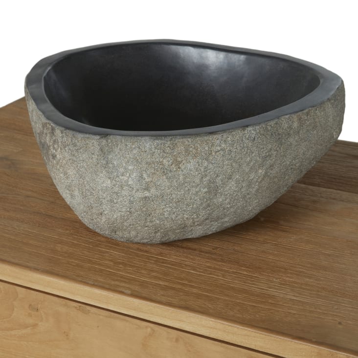 Maisons du Monde Tecka - Mueble de lavabo de madera y piedra de río Grandes descuentos