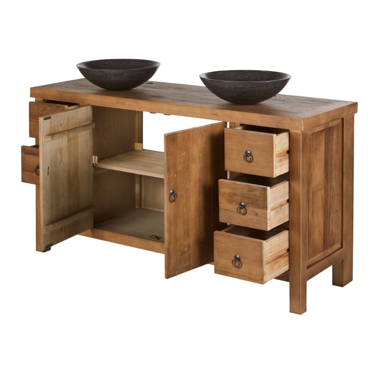 Maisons du Monde Lotus - Mueble de doble lavabo de olmo reciclado y piedra azul Tienda de fábrica