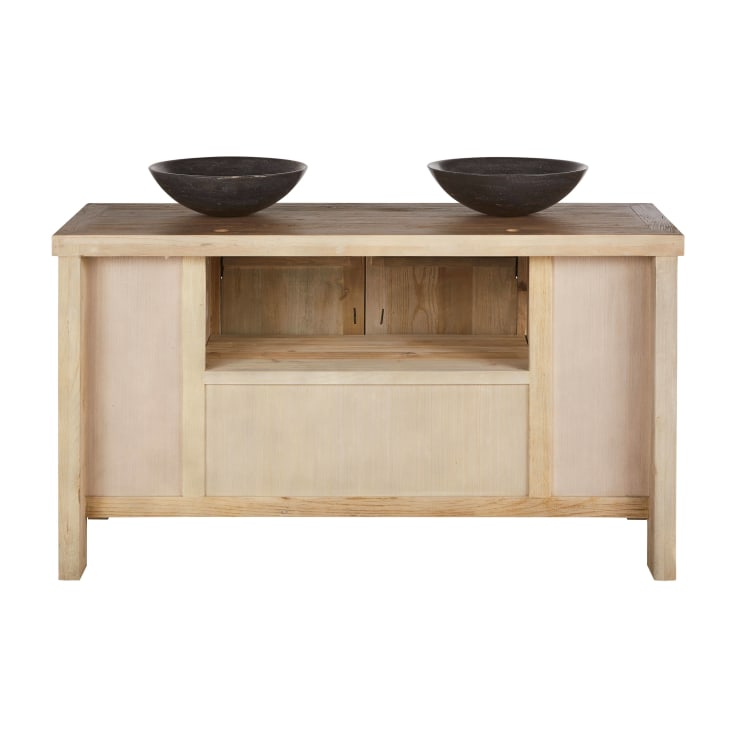 Maisons du Monde Lotus - Mueble de doble lavabo de olmo reciclado y piedra azul Tienda de fábrica