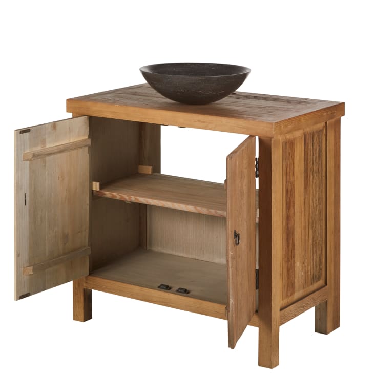 Maisons du Monde Lotus - Mueble de lavabo de olmo reciclado y piedra azul Limitado a 3 días