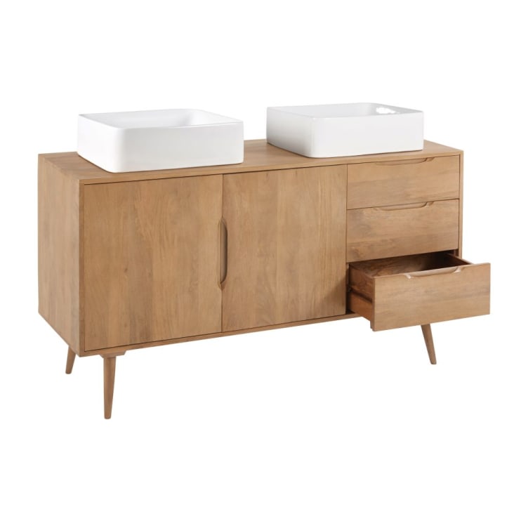 Maisons du Monde Trocadero - Mueble de cuarto de baño de mango macizo con 2 lavabos Ahorra y exporta